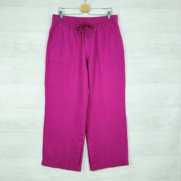 Athleta Retreat Linen Wide Leg Pants Size Large Fuchsia Pink Resortwear Vacation - Picture 15 of 16